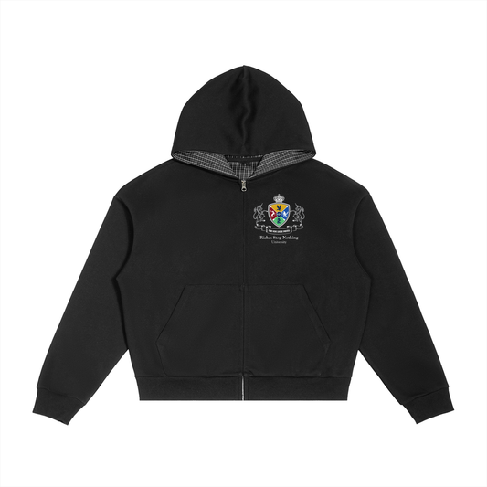 Black University Boxy Zip up