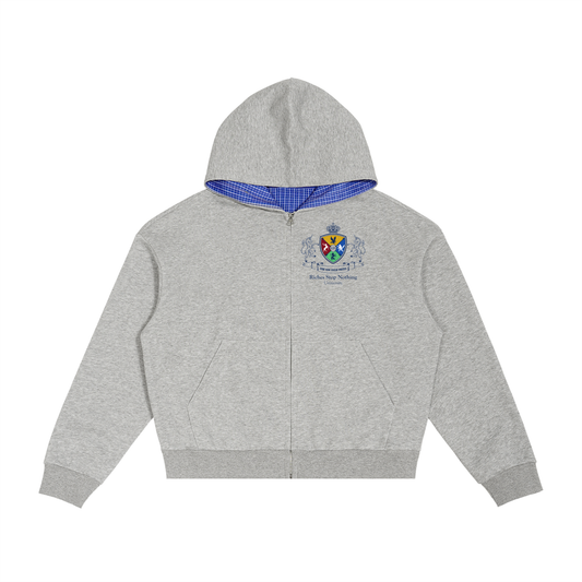 Grey University Boxy Zip Hoodie